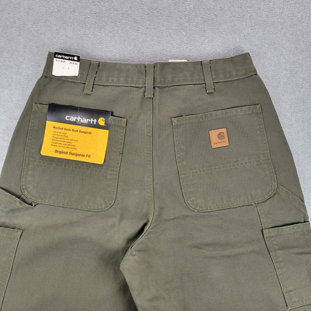 Carhartt B11 MOS Washed Duck Work Dungaree Men 32x34 Moss Green Carpenter Pants‎